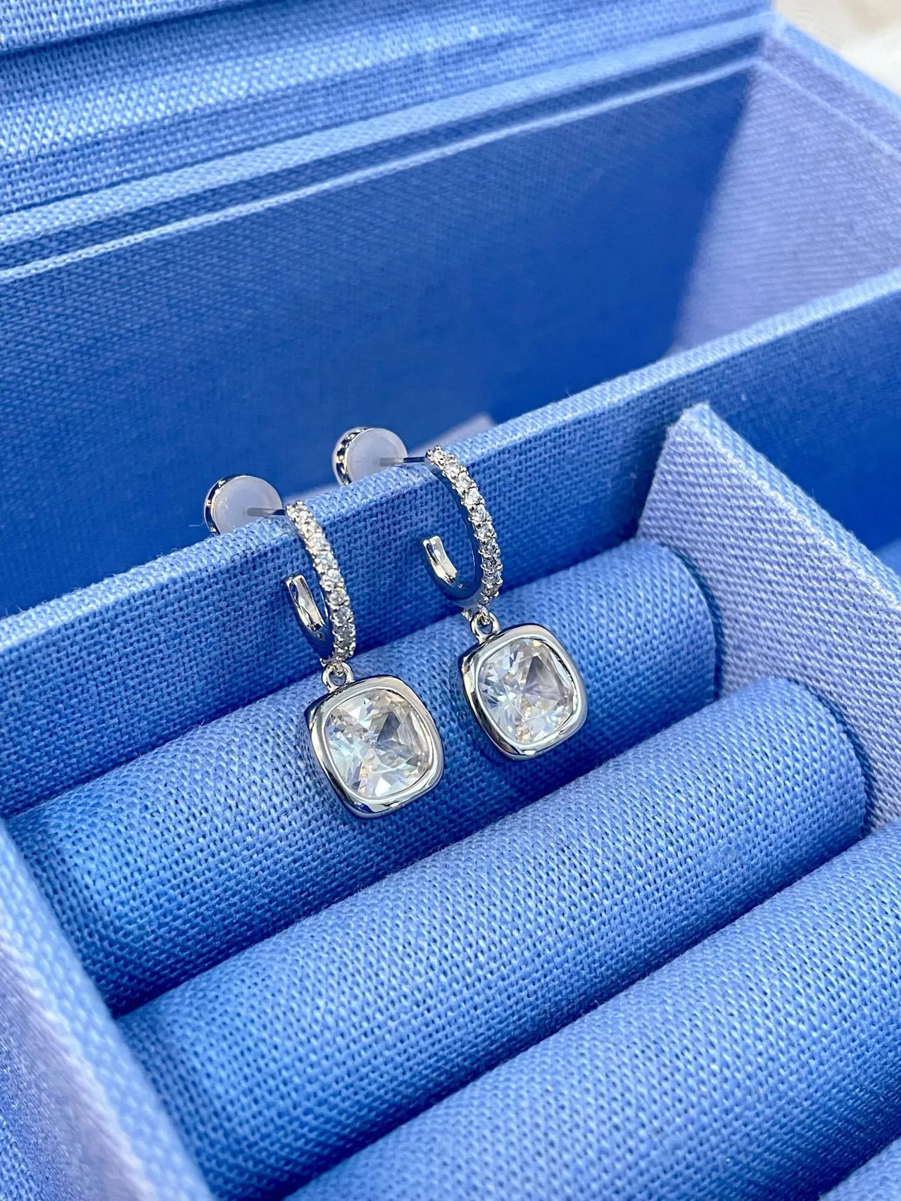 Silver Transparent Huggie Hoop Pavé-Set Earrings 5