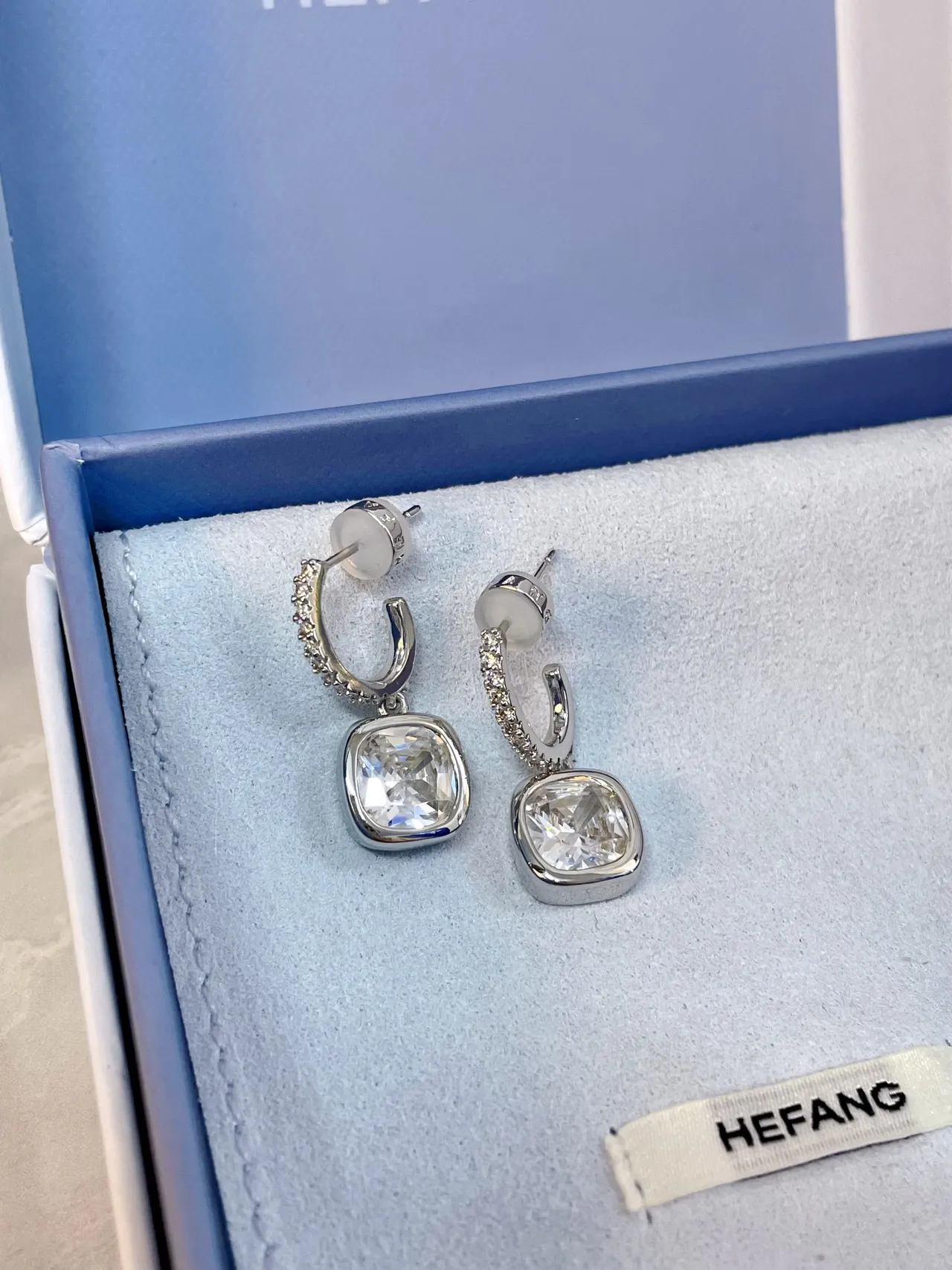Silver Transparent Huggie Hoop Pavé-Set Earrings 7