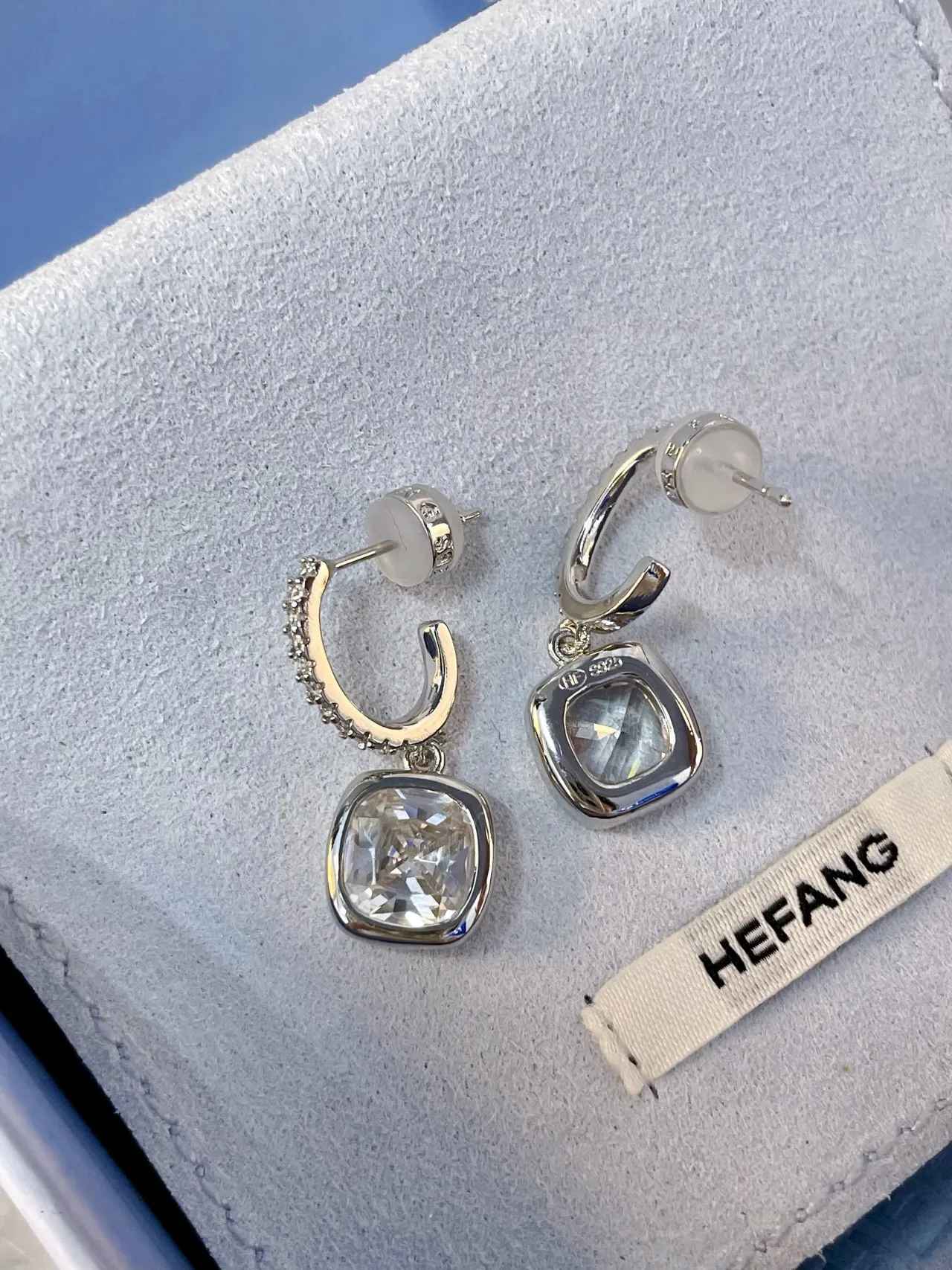 Silver Transparent Huggie Hoop Pavé-Set Earrings 8