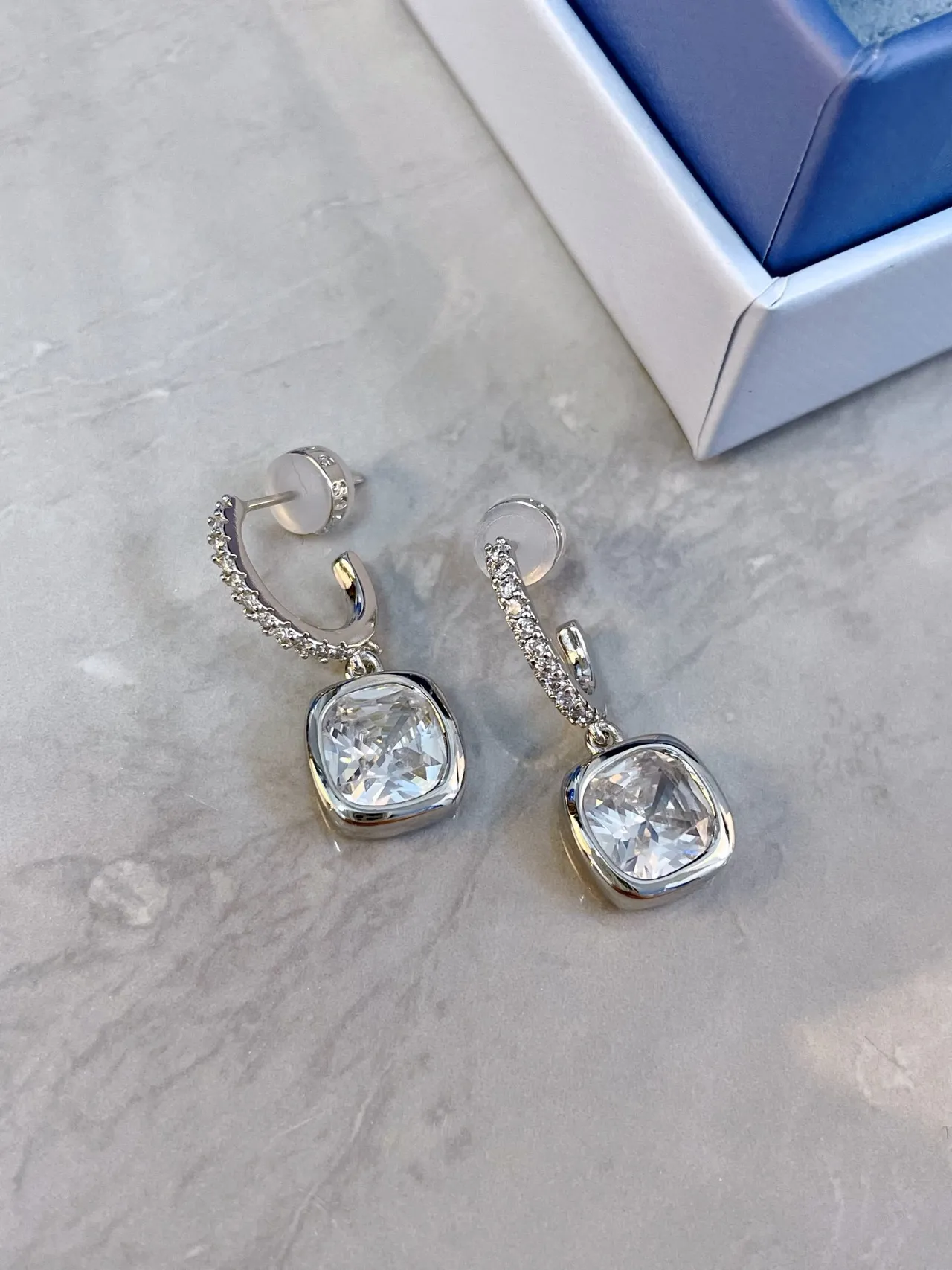 Silver Transparent Huggie Hoop Pavé-Set Earrings 9
