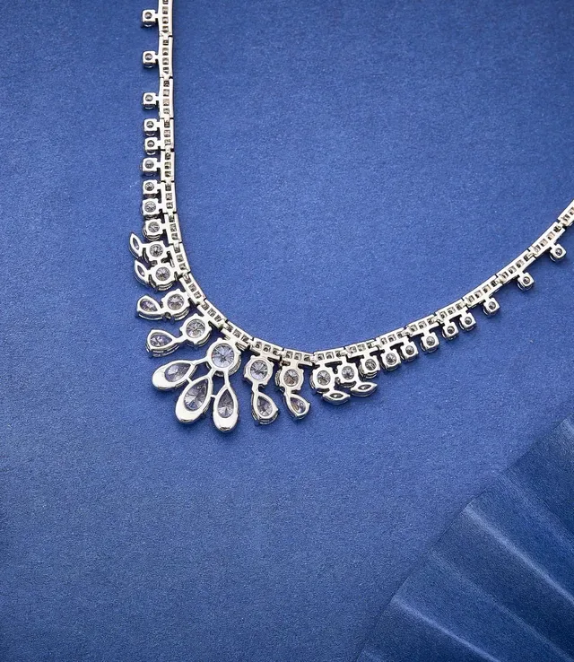 Silver White Bib-Style Pavé-Set Necklace 2