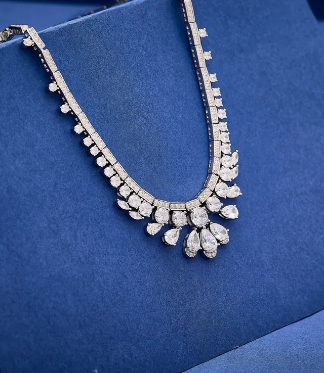 Silver White Bib-Style Pavé-Set Necklace 3