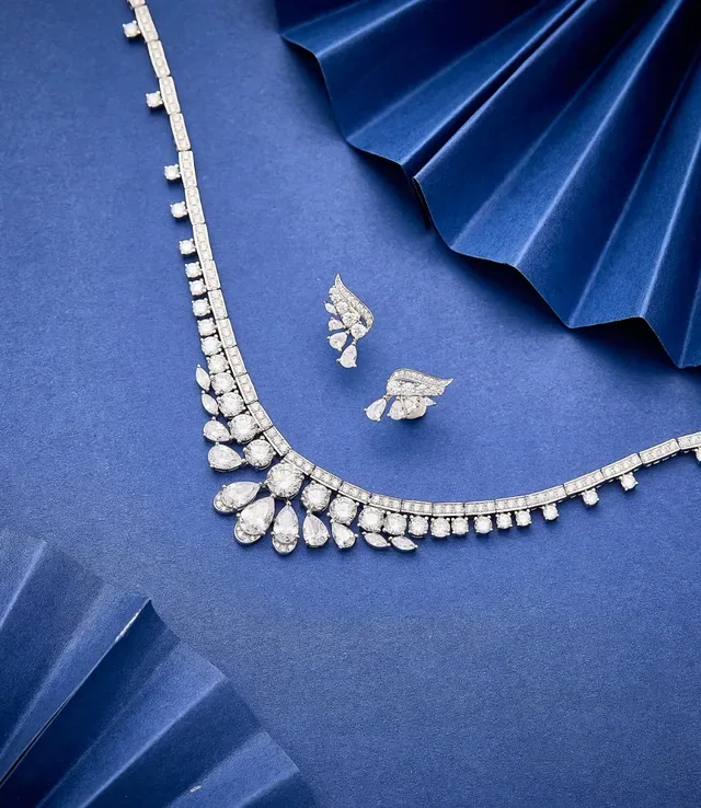 Silver White Bib-Style Pavé-Set Necklace 4