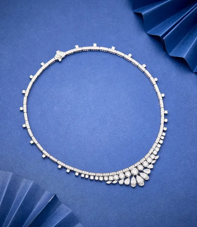 Silver White Bib-Style Pavé-Set Necklace 5