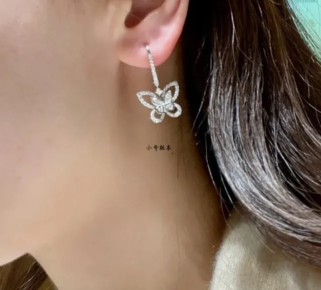 Silver White Butterfly Silhouette Pavé-Set Stones Earrings 8