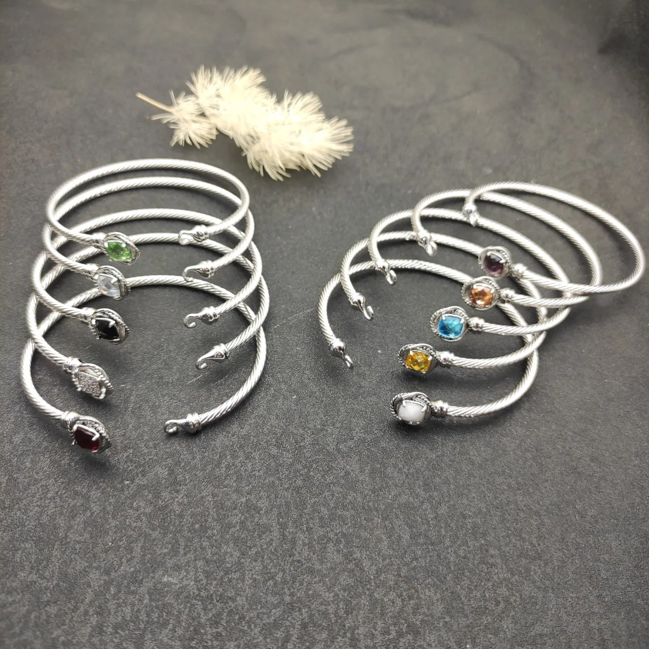 Silver White Cable-Twist Bezel-Set Bracelet 3