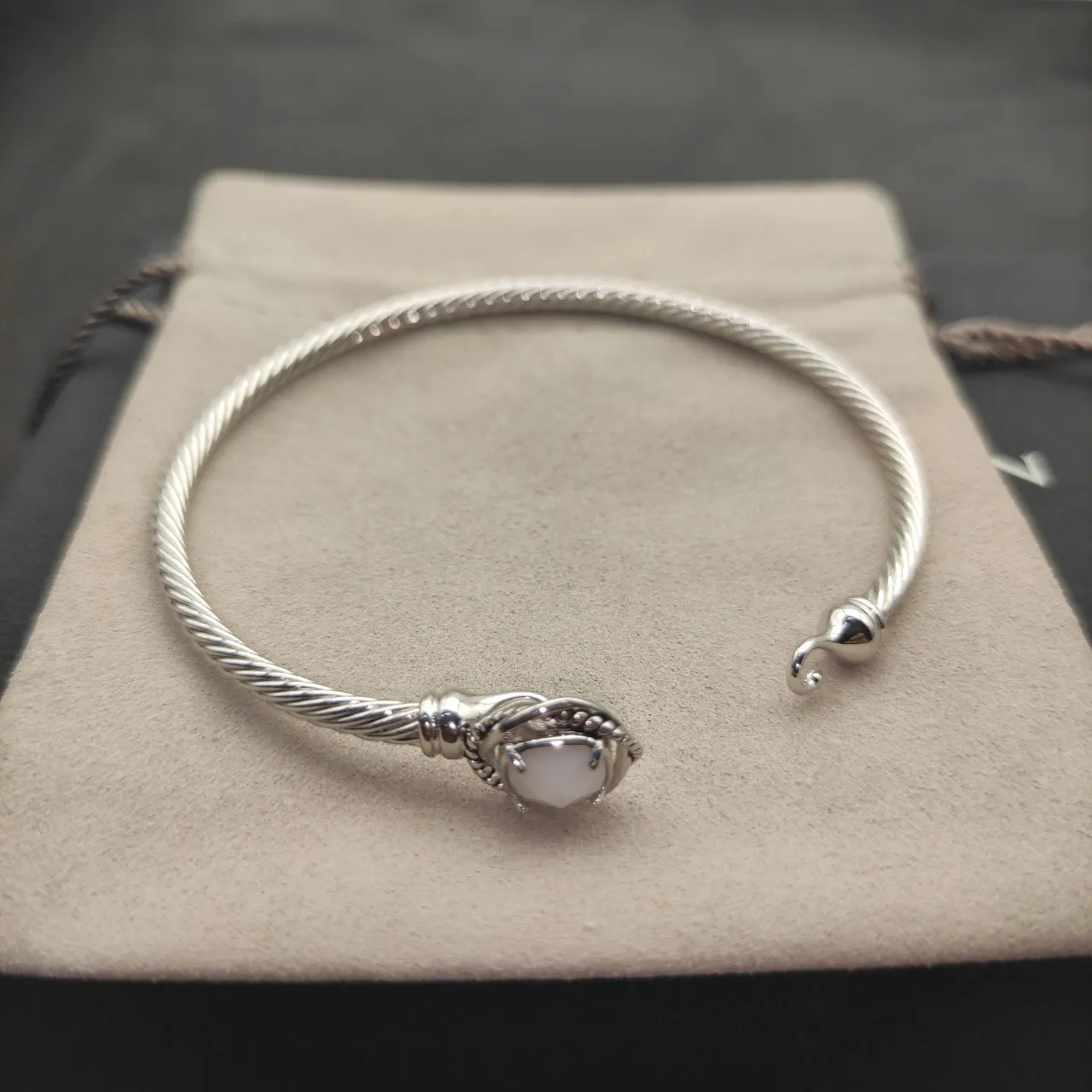 Silver White Cable-Twist Bezel-Set Bracelet 7