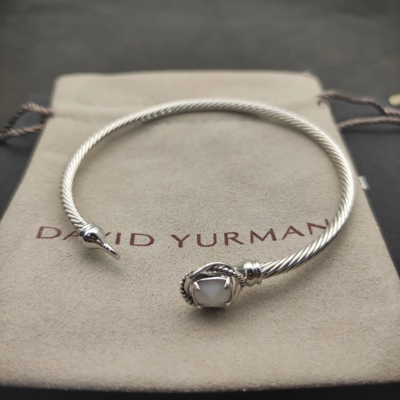 Silver White Cable-Twist Bezel-Set Bracelet 8