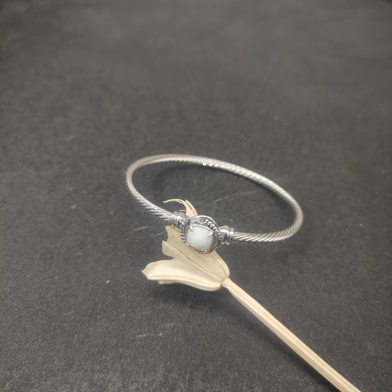 Silver White Cable-Twist Bezel-Set Bracelet 9