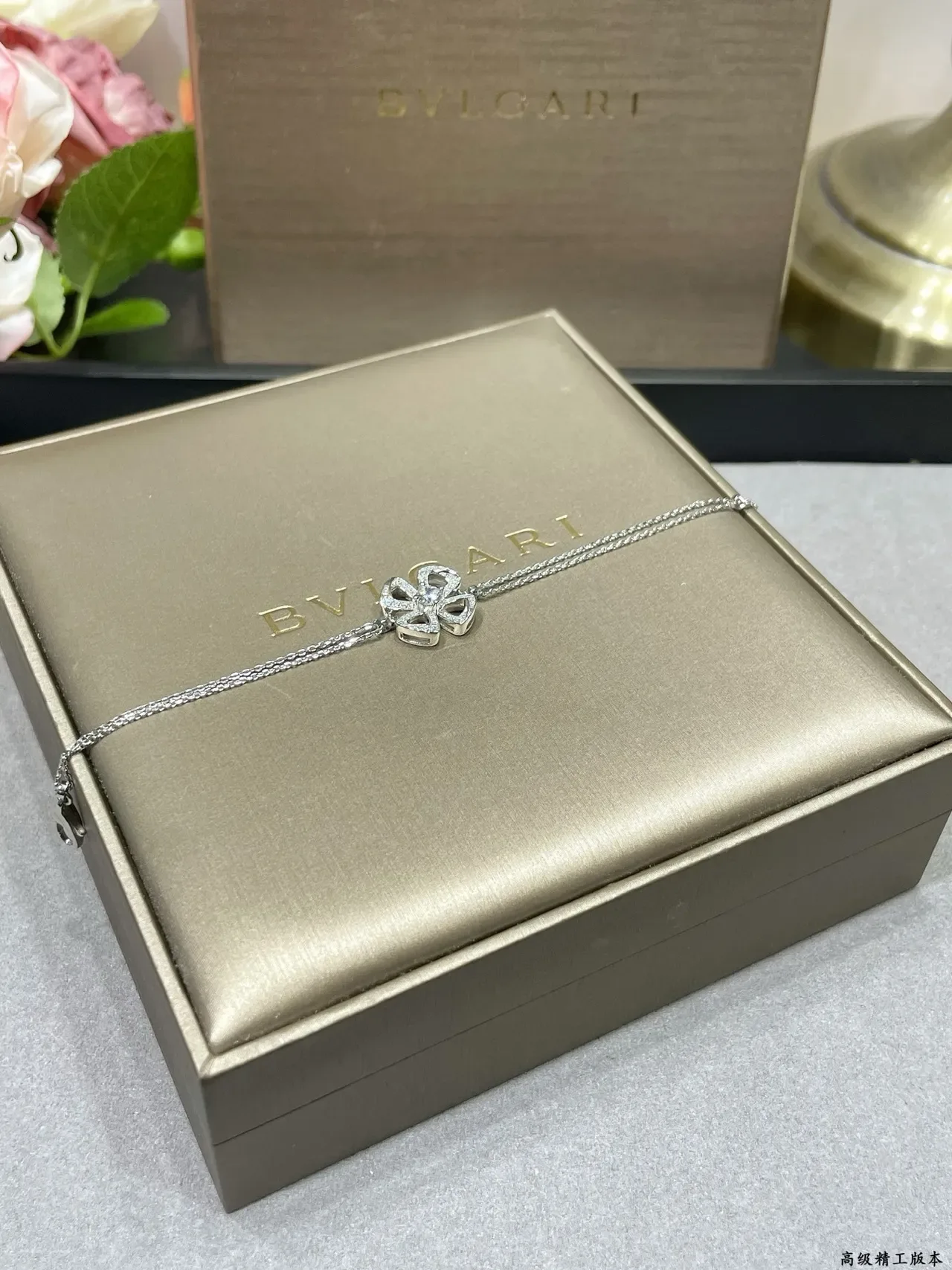 Silver White Chain Pavé Floral Pendant Bracelet 5