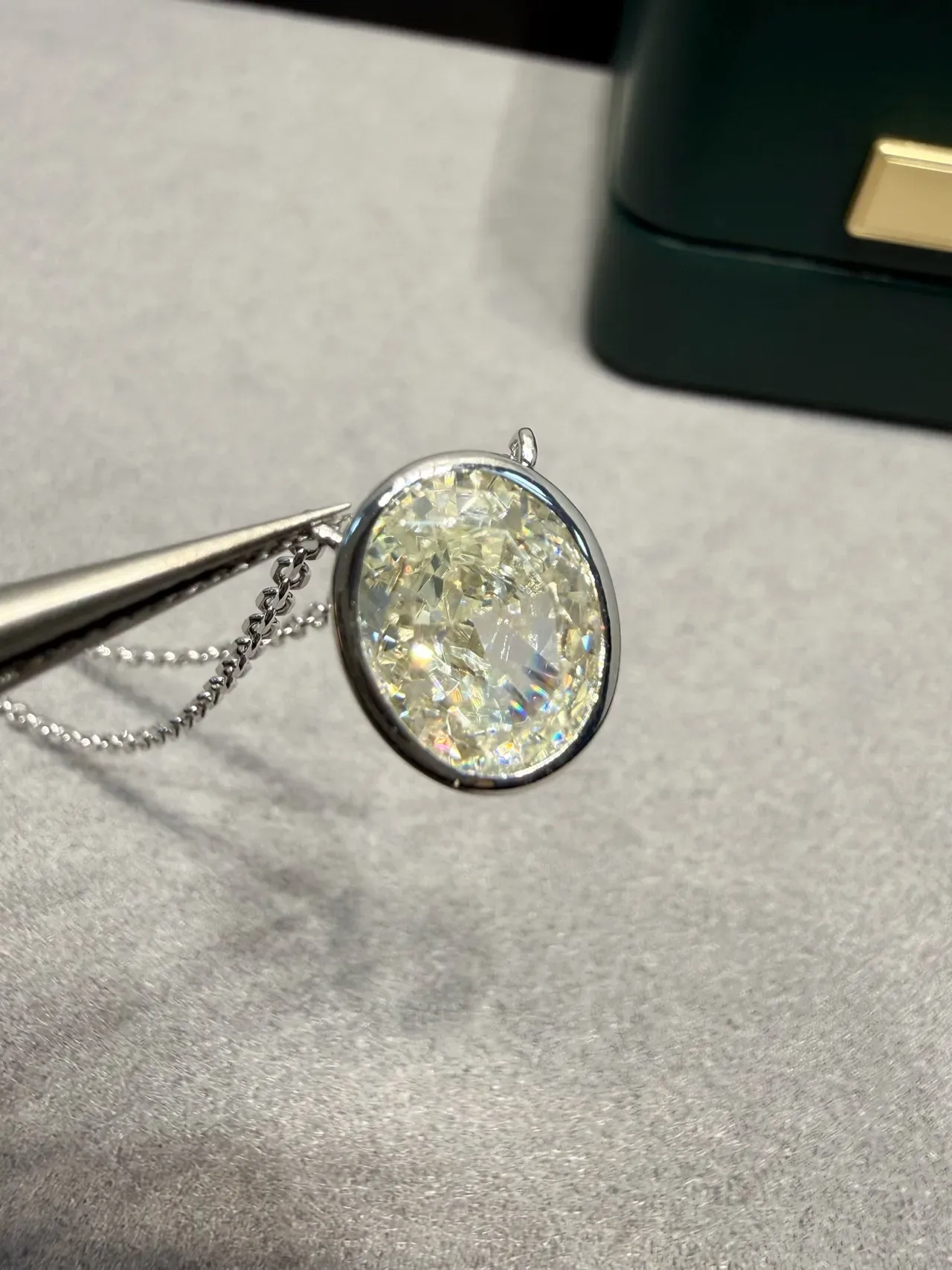 Silver White Oval-Cut Stone Bezel-Set Necklace 6