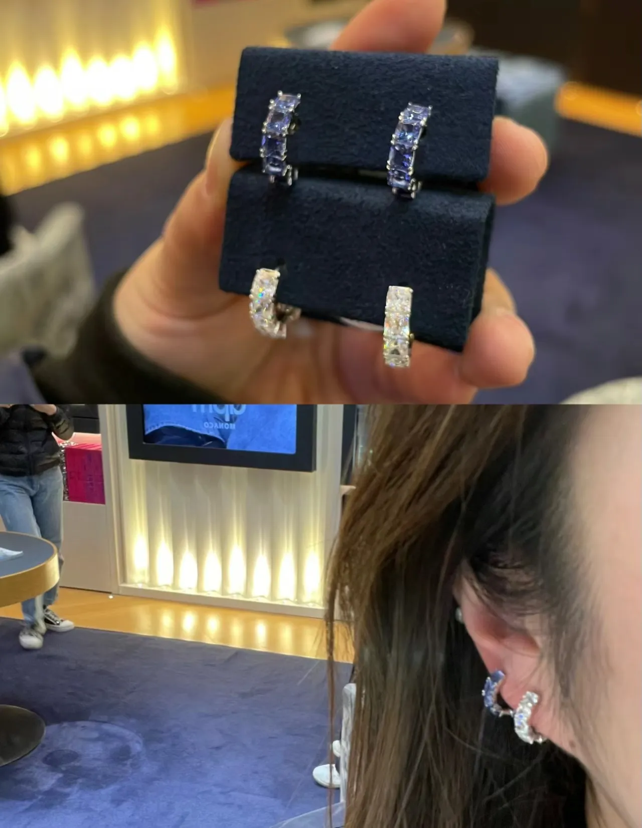 Stacked Rectangular Crystal Dangling Earrings 2
