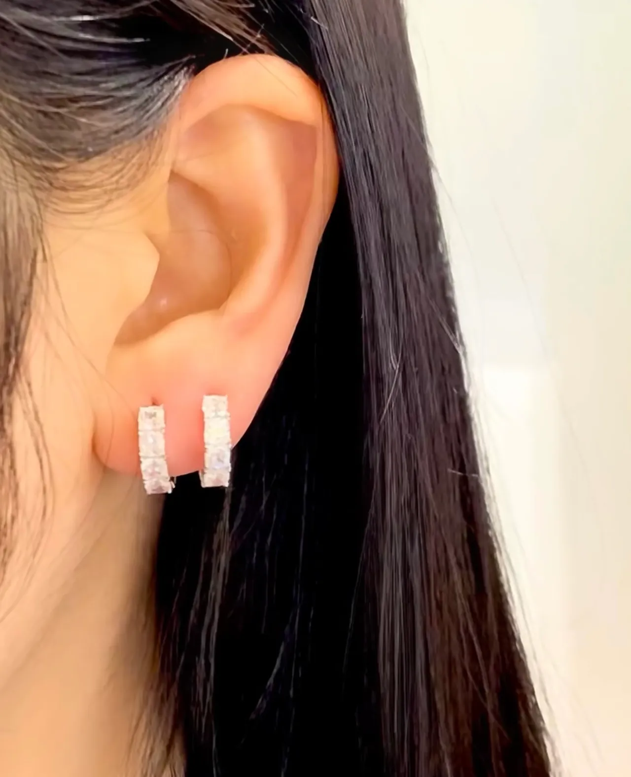 Stacked Rectangular Crystal Dangling Earrings 3