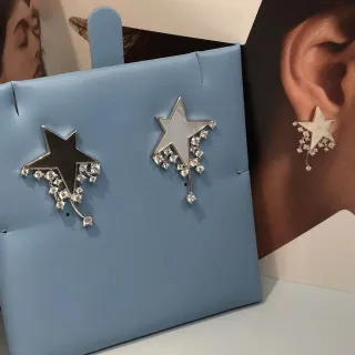 Star-Shaped Enamel and Crystal Stud Earrings