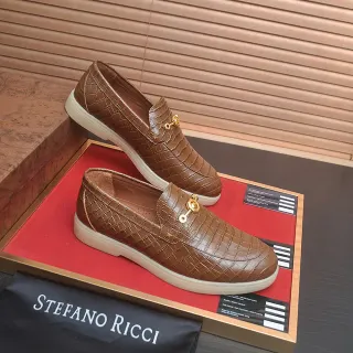 Stefano Ricci বাদামী বেইজ কুমির এমবসড চামড়া সোনালি ঘোড়ার বিট হার্ডওয়্যার লুফার