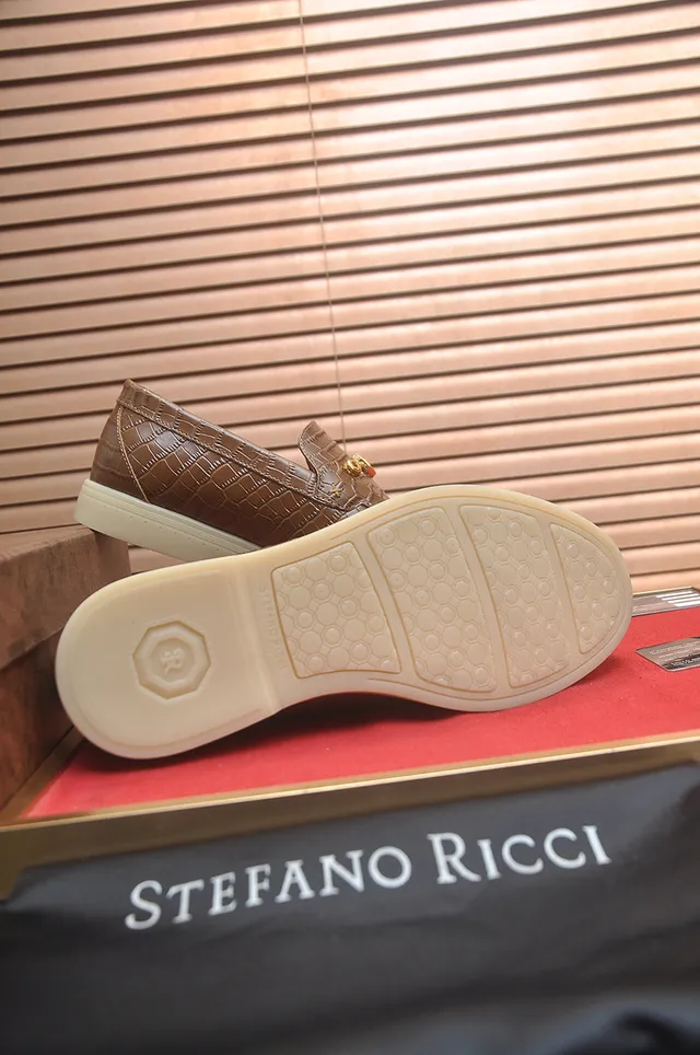 Stefano Ricci Brown Beige Crocodile-Embossed Leather Gold Horsebit Hardware Loafer 3