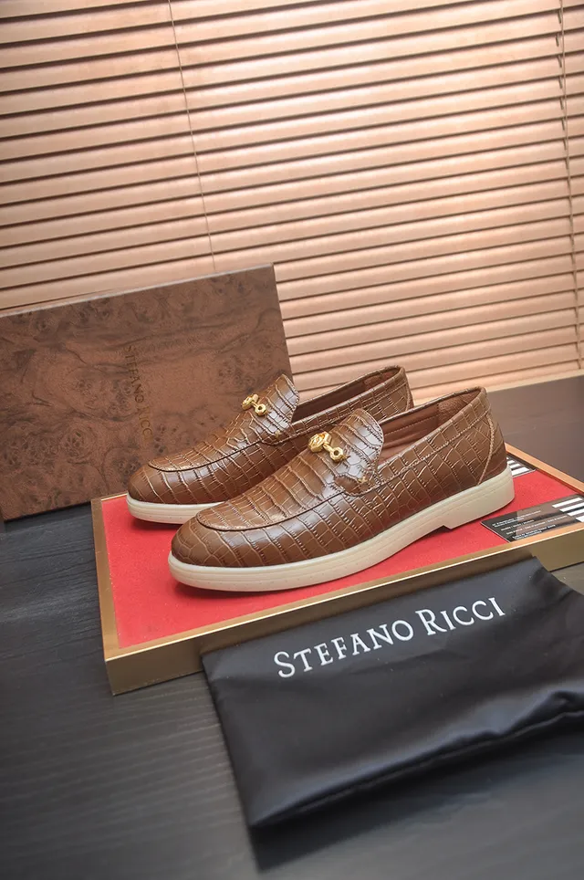 Stefano Ricci Brown Beige Crocodile-Embossed Leather Gold Horsebit Hardware Loafer 4