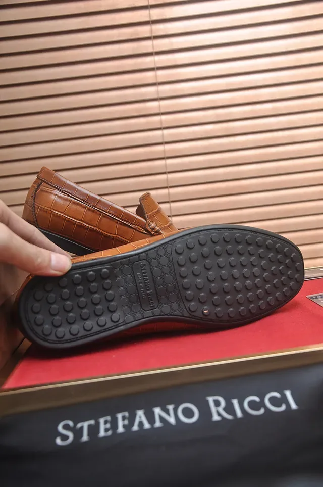 Stefano Ricci Crocodile-Embossed Tan Loafers 3