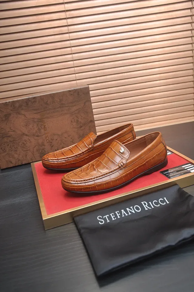 Stefano Ricci Crocodile-Embossed Tan Loafers 4