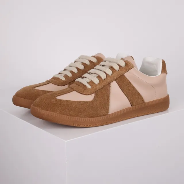 Tan and Pink Suede Leather Panel Lifestyle Sneakers 2