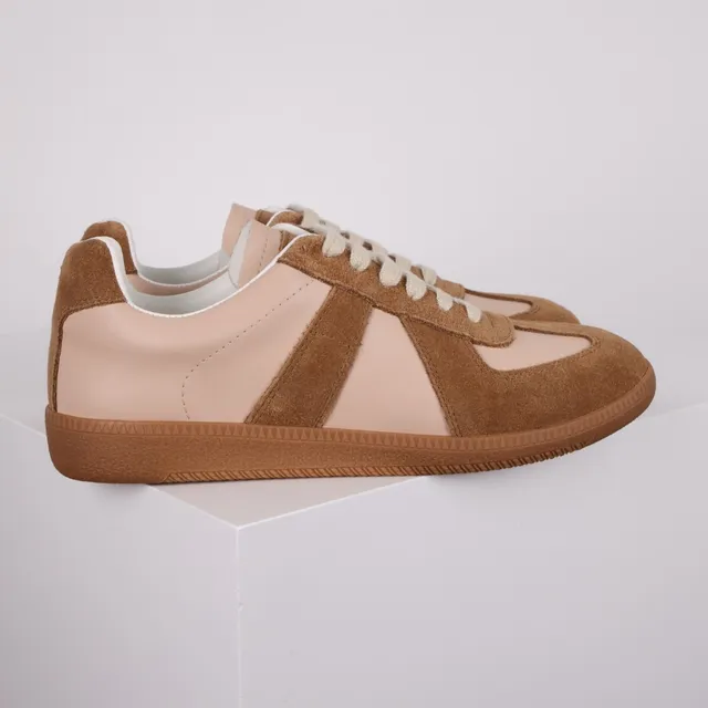 Tan and Pink Suede Leather Panel Lifestyle Sneakers 3