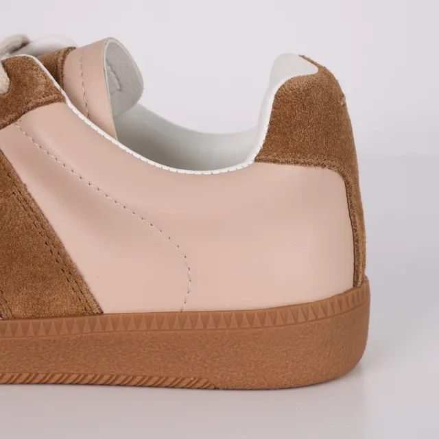 Tan and Pink Suede Leather Panel Lifestyle Sneakers 4