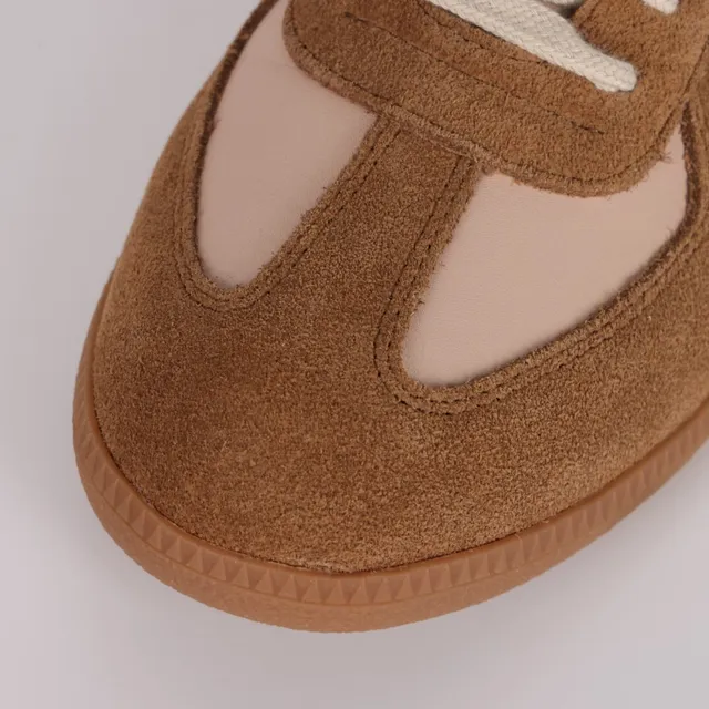 Tan and Pink Suede Leather Panel Lifestyle Sneakers 5