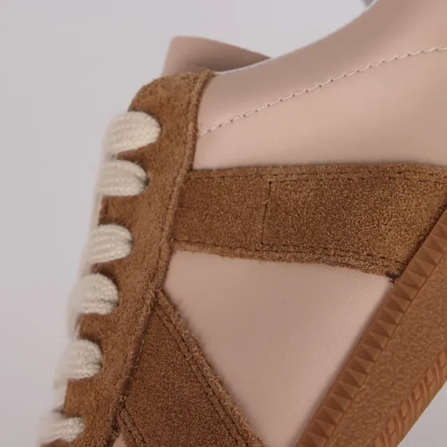 Tan and Pink Suede Leather Panel Lifestyle Sneakers 6