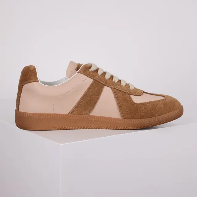 Tan and Pink Suede Leather Panel Lifestyle Sneakers 7