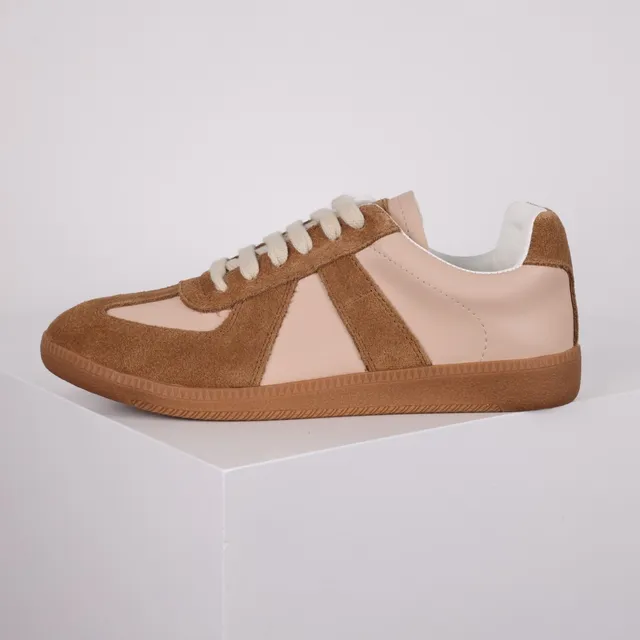 Tan and Pink Suede Leather Panel Lifestyle Sneakers 9