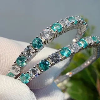 Pulseras de Eternidad Alternadas con Gemas Turquesa y Transparente