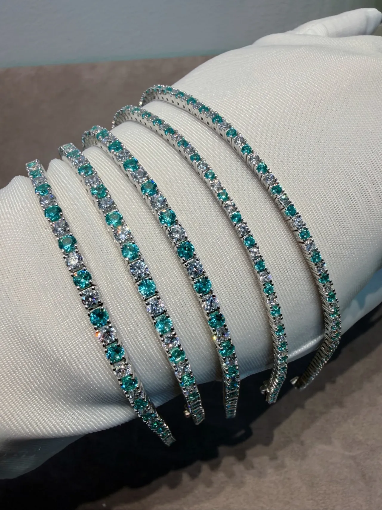 Teal and Clear Gemstone Alternating Eternity Bracelets 2