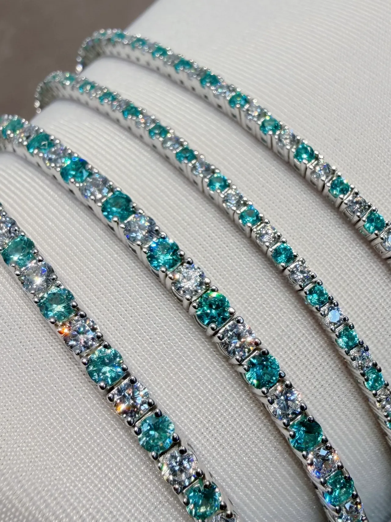 Teal and Clear Gemstone Alternating Eternity Bracelets 3