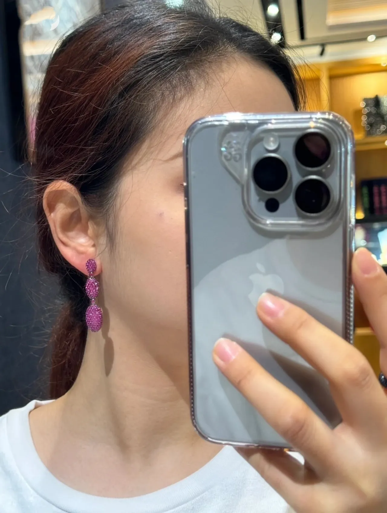 Three-Tier Oval Pavé Gemstone Drop Earrings 2