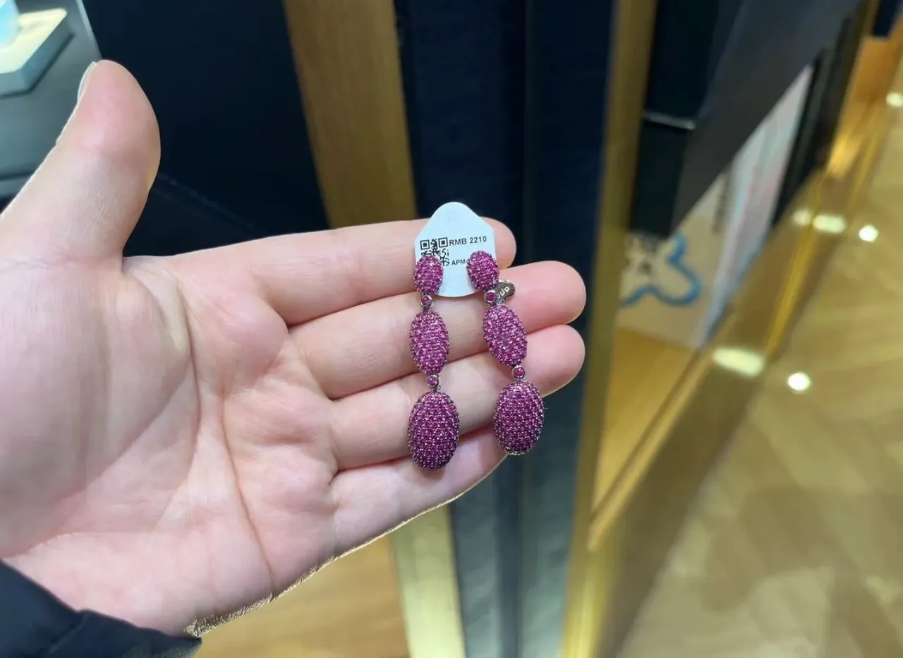 Three-Tier Oval Pavé Gemstone Drop Earrings 4