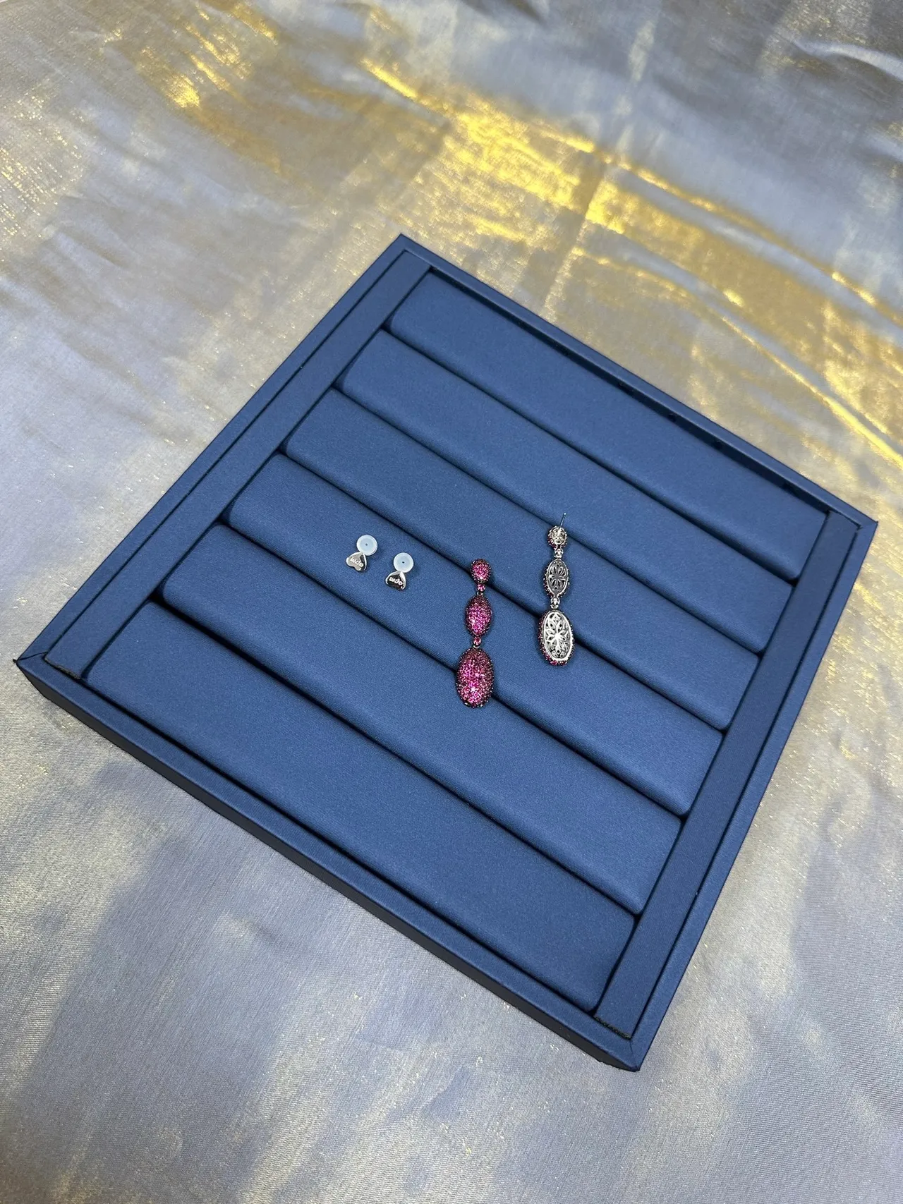 Three-Tier Oval Pavé Gemstone Drop Earrings 5
