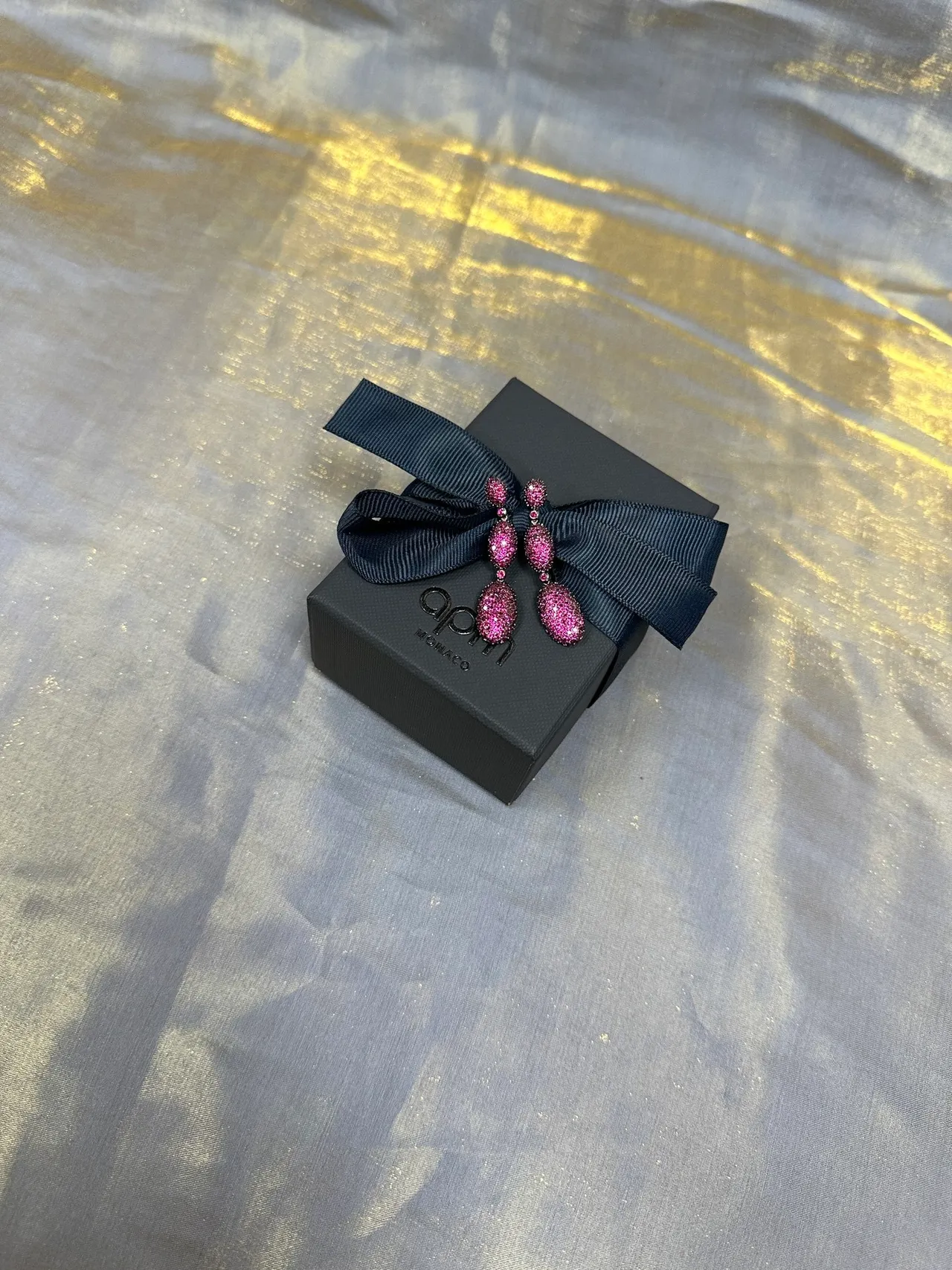 Three-Tier Oval Pavé Gemstone Drop Earrings 8