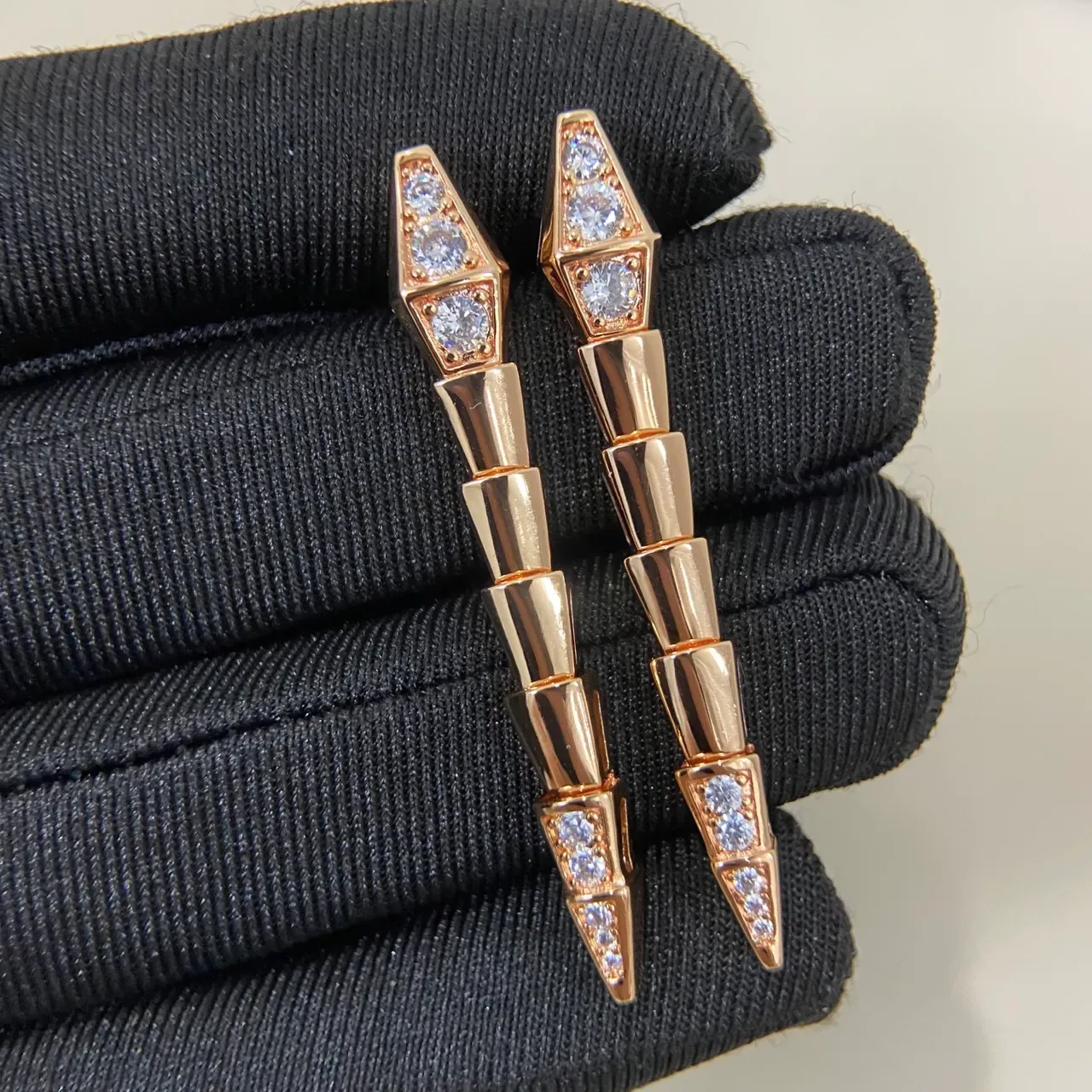 Tri-Color Spiked Geometric Pavé Earrings 5