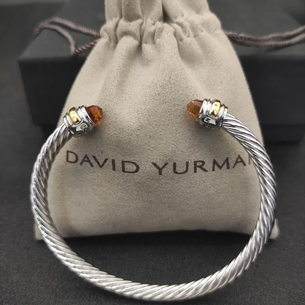 Twisted Cable Gemstone-Tipped Open Bangle Bracelet 3