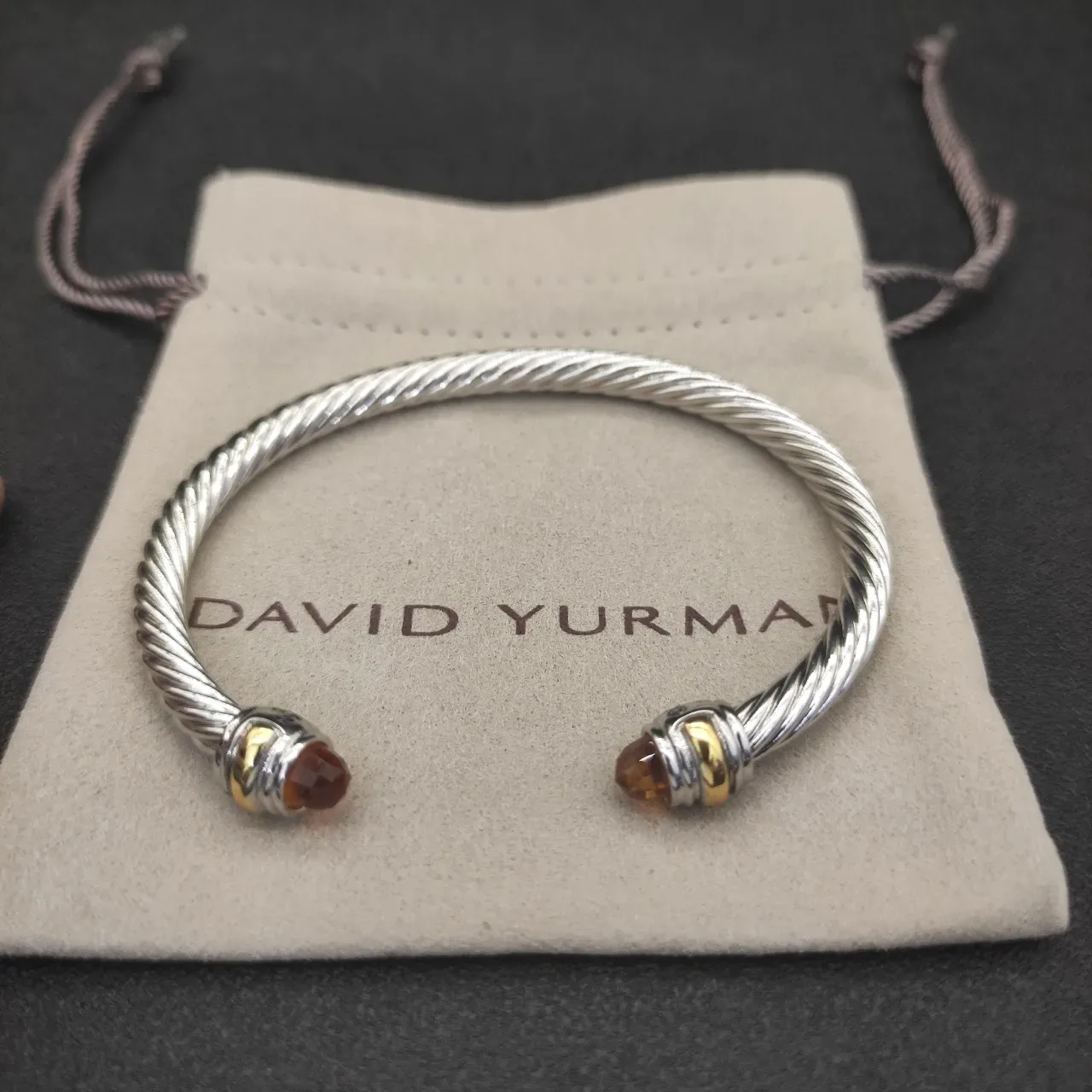 Twisted Cable Gemstone-Tipped Open Bangle Bracelet 4