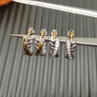 Twisted Rope Motif Two-Tone and Pavé Mini Hoop Earrings