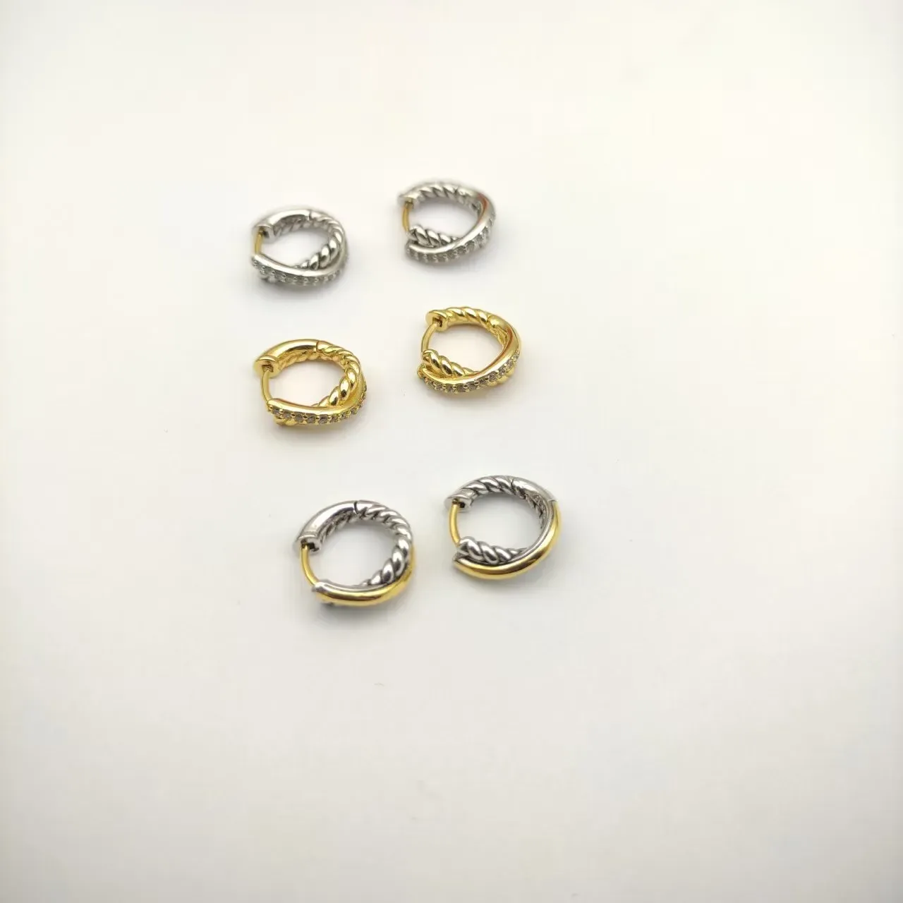 Twisted Rope Motif Two-Tone and Pavé Mini Hoop Earrings 2