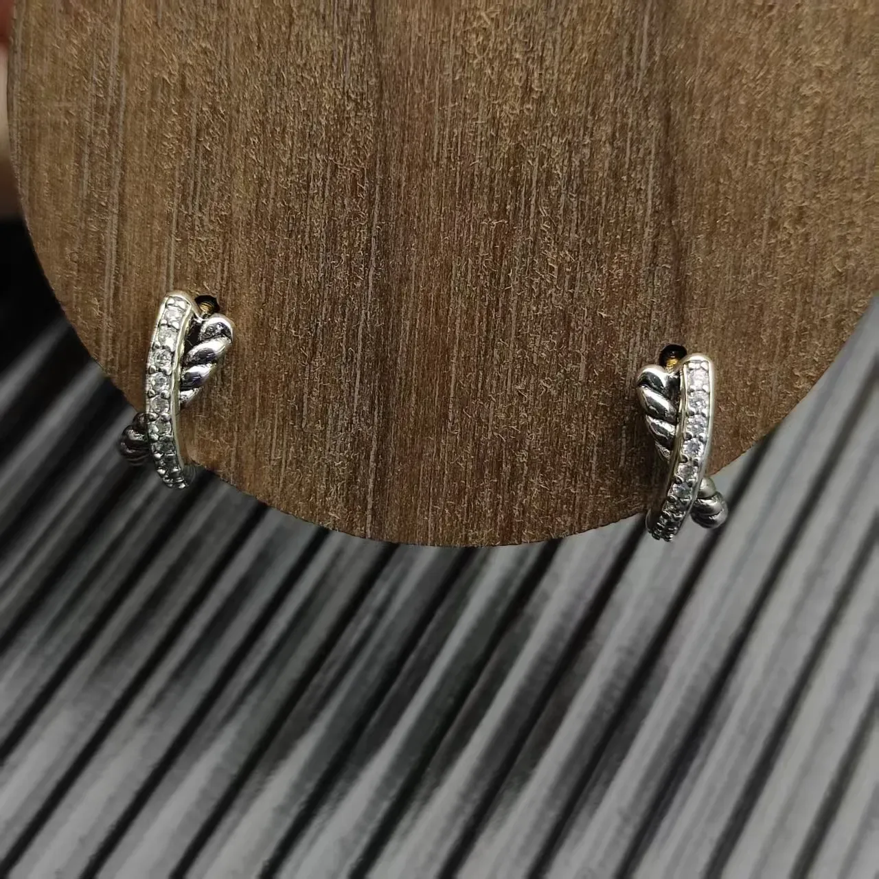 Twisted Rope Motif Two-Tone and Pavé Mini Hoop Earrings 6