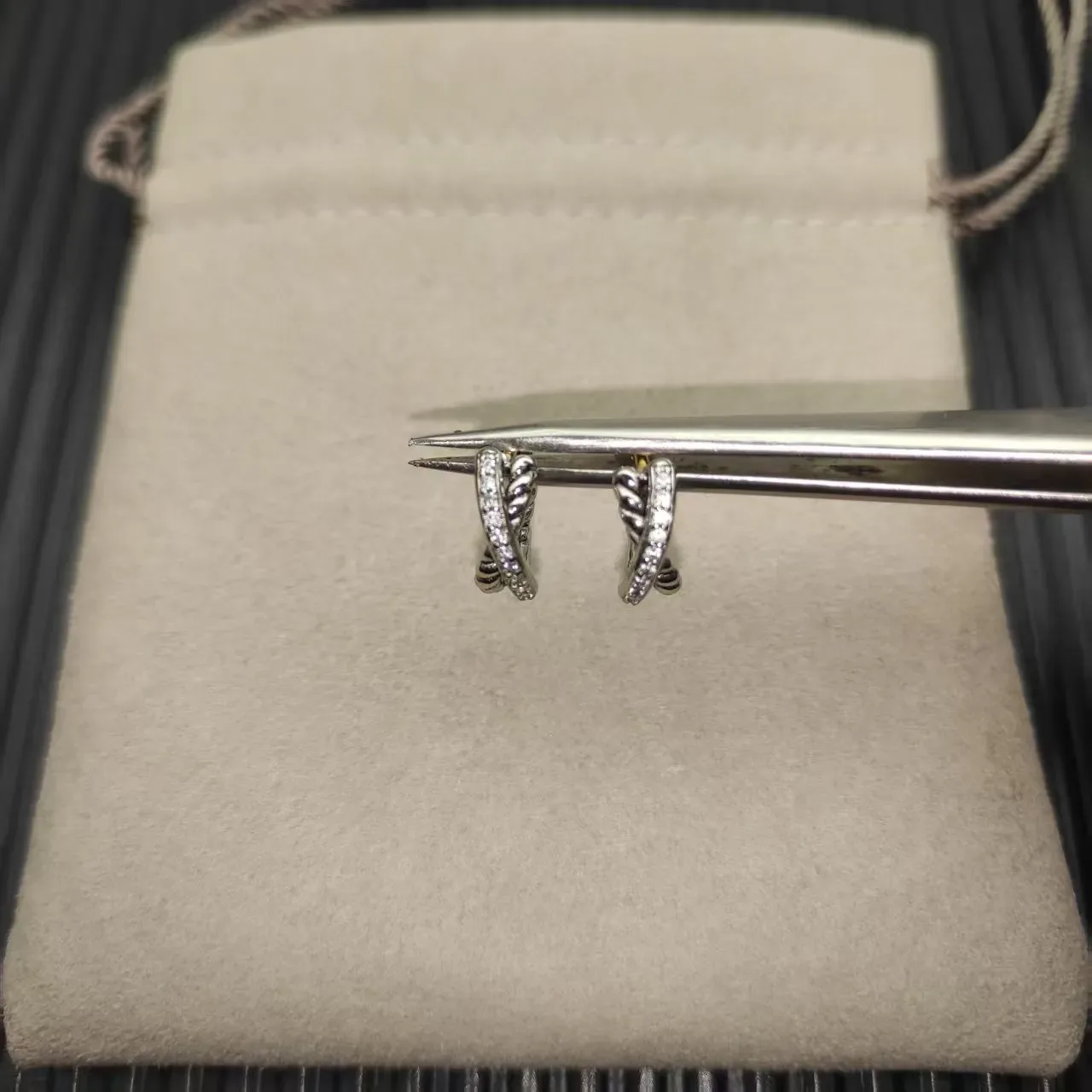 Twisted Rope Motif Two-Tone and Pavé Mini Hoop Earrings 10