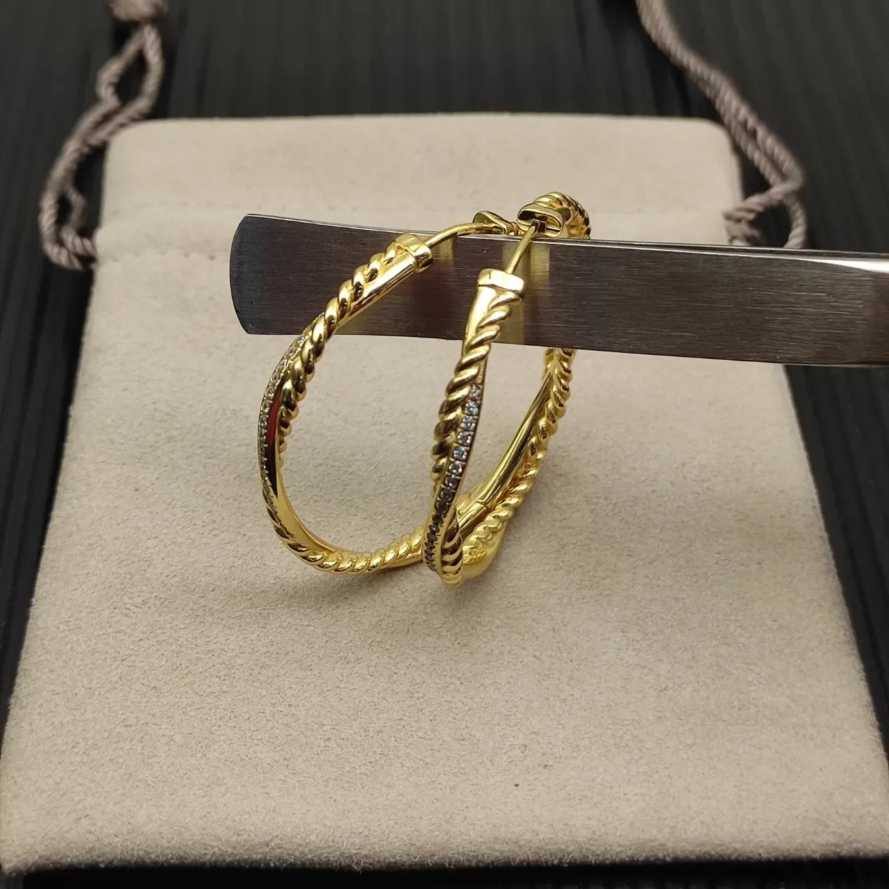 Twisted Rope Pavé Hoop Earrings 10