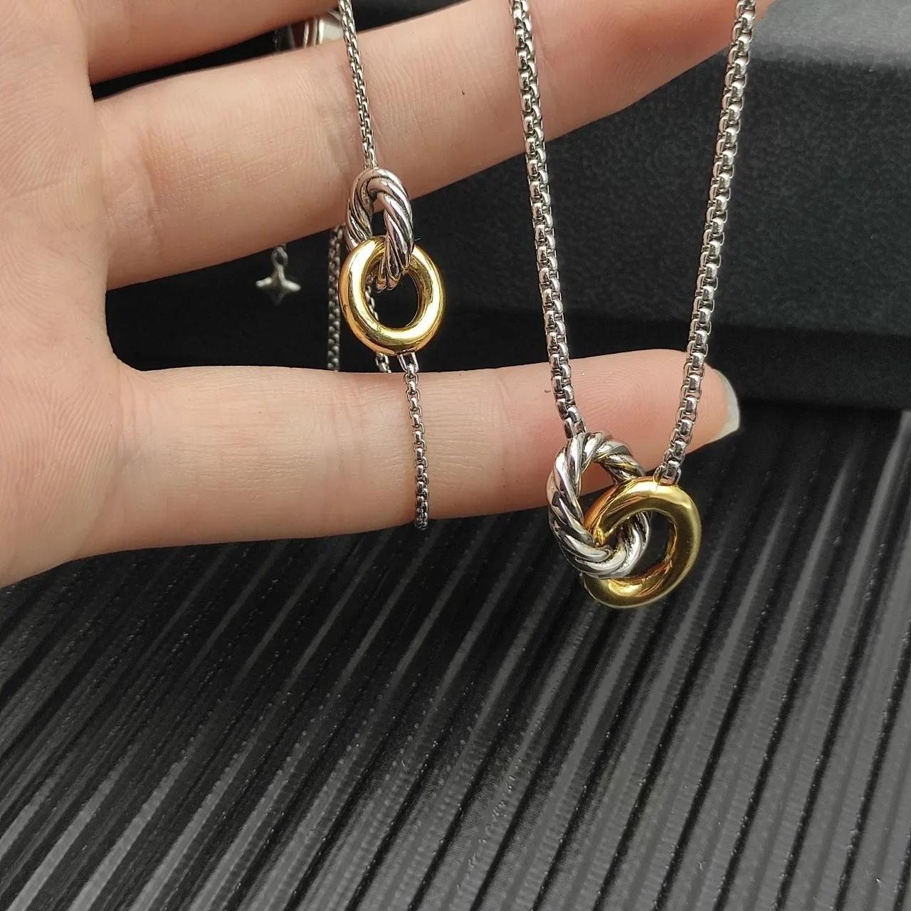 Two-Tone Knot Charm Adjustable Box Chain Bracelet 2