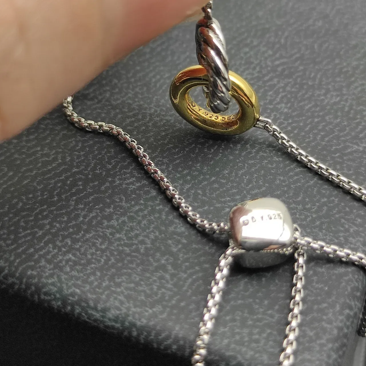 Two-Tone Knot Charm Adjustable Box Chain Bracelet 6