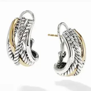 Two-Tone Twisted Rope Hinged Hoop Earrings