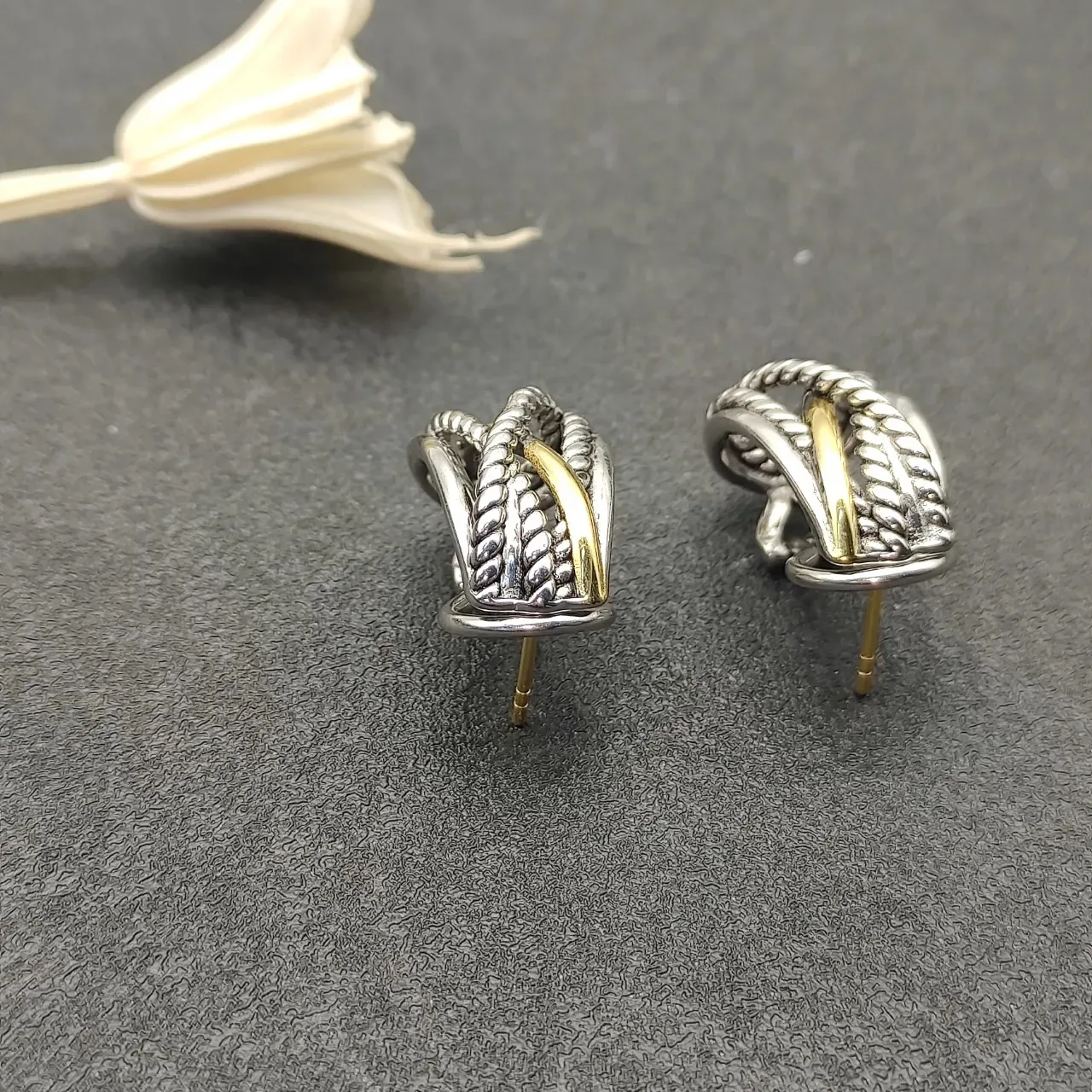 Two-Tone Twisted Rope Hinged Hoop Earrings 2