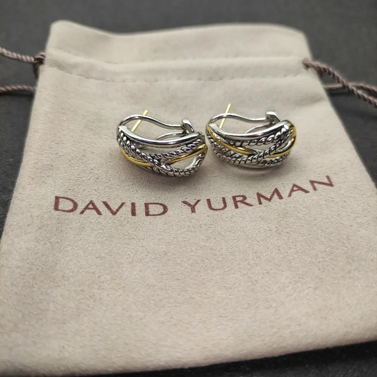 Two-Tone Twisted Rope Hinged Hoop Earrings 7